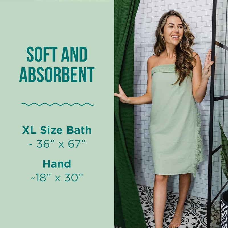 Sand Cloud Turkish Bath Towels Bundle for Bathroom, Set of 4 (Terra Sage) - Large Size - 100% Certified Organic Cotton Yarn is Lightweight, Soft & Absorbent - Premium Bath & Hand Towels Dry Faster - Image 3